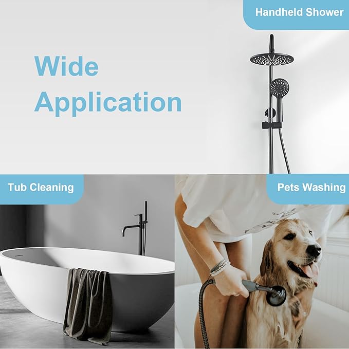 OFFO Shower Hose High Flow 0.43” Large Bore, 80 in Kink Free Stainless Steel Shower Head Hose Replacement G1/2”, Leak-proof Extra Long Flex Handheld for Pet Bathing Cleaning, Matte Black