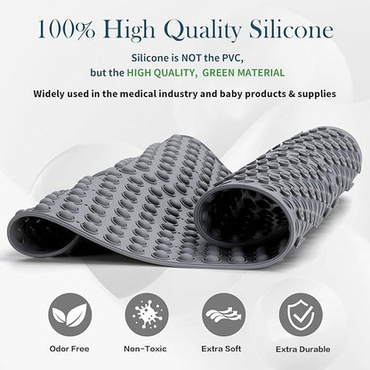 Silicone Push Pop Bath Mat with 391 Suction Cups,33x17.3 Inch Non-Slip Tub Mat for Adults, Superior to Foldable Mats for Safety & Stability with Drain Holes, Gray Thickend Soft Shower Mat