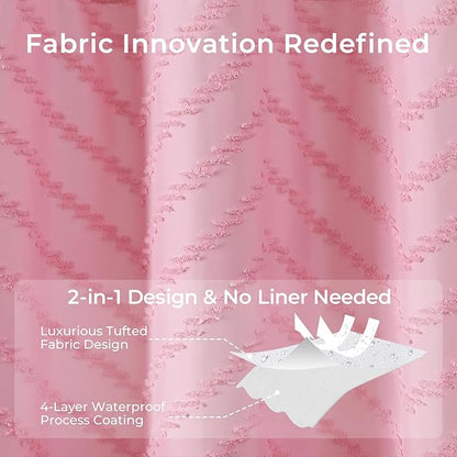 Pink Boho Shower Curtain Woven Fabric Cute Shower Curtain Modern Farmhouse Textured Tufted Chevron Striped Minimalist 72 x 78 Bathroom Shower Curtains