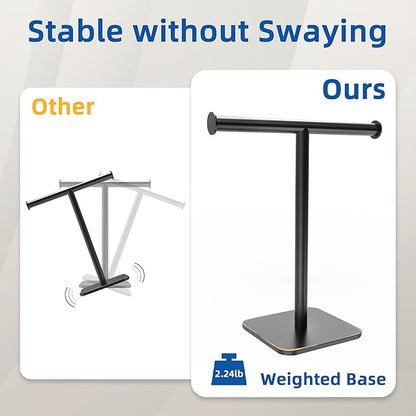 RUACQ T-Shape Hand Towel Holder Stand, Weighted Base Towel Rack, 12" Countertop Towel Holder for Bathroom, 304 Stainless Steel, Heavy Duty (Matte Black, 2 Pack)