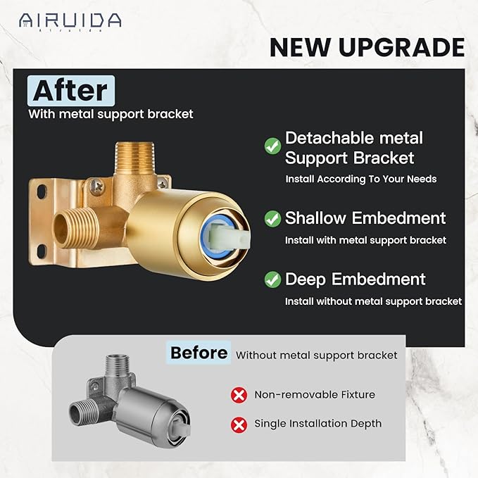 Airuida Shower Faucet Set Bathroom Rain Shower System SUS304 Stainless Steel Single Handle With Male Threads Rough-in Valve Shower Trim Kit 6 Inch Wall Mount Shower Head Brushed Gold