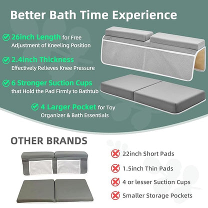 IFNOW Baby Bath Kneeler and Elbow Rest Pad Set - 26'' Extra Long and 2.4'' Thick, Quick Dry Kneeling Pad for Bathing Baby with Knee & Arm Support, Foldable Non-Slip Bathtub Mat with Toys Organizer