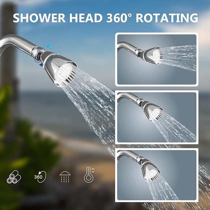 Aolemi Outdoor Shower Fixtures Outdoor Shower Kit Faucet System 3 Inch Center 2 Handle Exposed Shower with Brass Mix Valve with Adjustable Bar Pipe Upward Polish Chrome