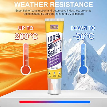 High-Strength Silicone Sealant & Adhesive - 100% Waterproof, Flexible Caulk for Kitchen, Bathroom, Shower, Window, Auto - Creates Durable, Shrink & Crack Resistant Seal 5 Oz. Tube. (Black)