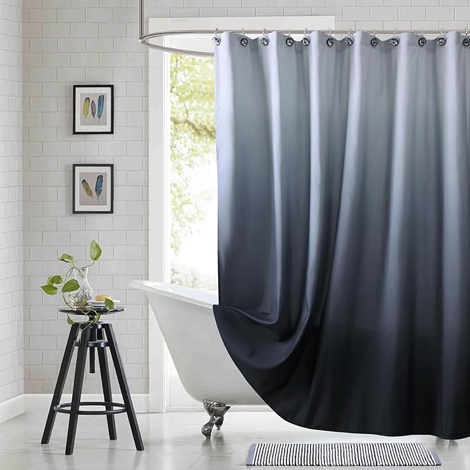 Extra Long Fabric Shower Curtain, Black and Grey Ombre Shower Curtains for Bathroom, Modern Waterproof Bathroom Curtains, 72" W x 84" H