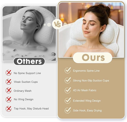 Bath Pillows for Tub – 4D Air Mesh Bathtub Pillow with Head, Neck & Shoulder Support, Larger Size Non-Slip Tub Pillow for Bathtub & Jacuzzi, Bath Tub Pillow with Wash Bag, Gift for Women & Men