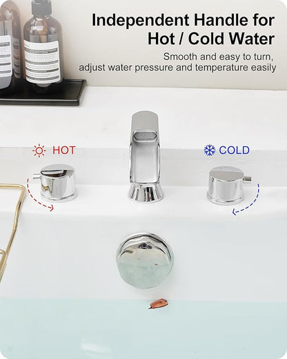 Waterfall Bathtub Faucet Set, Chrome Deck Mount Tub Faucet High Flow Brass Bath Tub Faucets 6-16 Inch 2 Handle Widespread Roman Tub Faucet 3.25 gal/Min Psi 60 1/2" Water Supply Line No Leaks