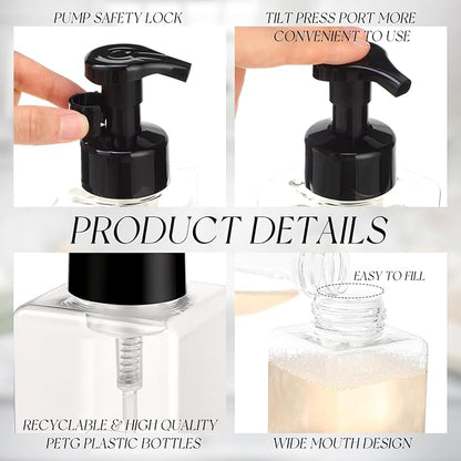 Domensi 12 Pcs Foam Pump Bottle Foaming Soap Dispenser Empty Travel Foaming Dispenser 8.5 oz Refillable Hand Soap Plastic Pump Bottle Travel Clear Container for Bathroom Vanities (Black,White)