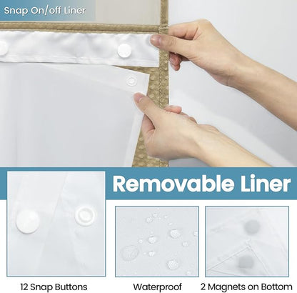 Beige No Hook Shower Curtain with Snap in Liner,230GSM Waffle Weave Shower Curtains for Bathroom,71W x 74H