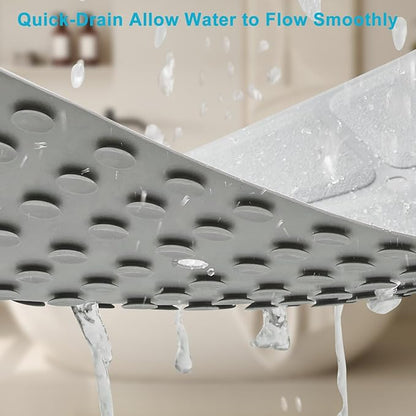 Non-Slip Bath Mat for Tub & Shower：Silicone Foldable Bathtub Mat with Strong Suction Cups, Quick Drain Holes, Machine Washable Extra Large Bathroom Mats 35.8" x 17.7", Grey