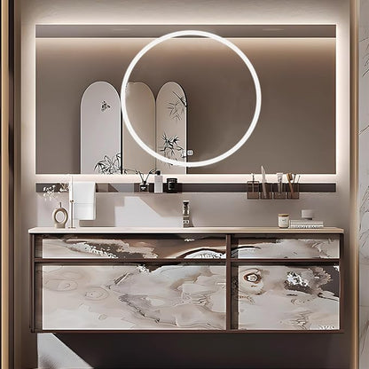48IN Modern Bathroom Vanity with Sink - Bathroom Vanity with Drawer Organizer, LED Mirror Lights & Defogging Function | Wall - Mounted Vanity with Multifunctional Storage Rack