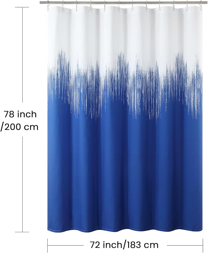 Long Fabric Shower Curtain, Royal Blue Ombre Shower Curtains for Bathroom, Modern Waterproof Bathroom Curtains, 72" W x 78" H