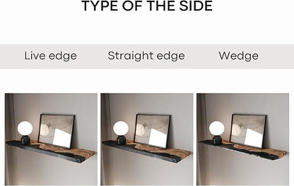 RWA Live Edge Floating Shelf – Unique Wood Floating Shelf for Wall Decor, Living Room, Bedroom, or Bathroom – Stylish Decorative Wall Shelves for Home & Office (Live Edge, Black - 24x7)
