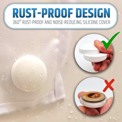 Powerful Anti-Billowing Magnetic Shower Curtain Weights for Splash-Free Bath Experience - 360° Silicone Wrapped - Will Never Rust - Heavy Magnets Prevent Curtain Liners from Blowing | 4 Pairs | White