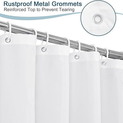 AooHome White Stall Size Bathroom Curtain for Hotel, Fabric Shower Liner with Hooks for Hotel, Water Repellent, 54 Width x 72 Height Inch