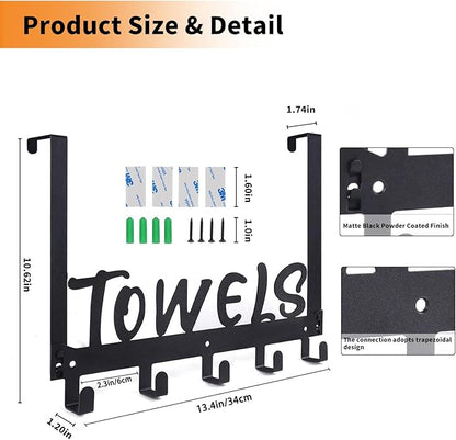 Over The Door Hook, Towel Holder Towel Hook for Bathroom, Towel Hanger Door Rack with 5 Coat Hooks, Over The Door Hanger Towel Rack for Bathroom, Bedroom Towels Coats(White)