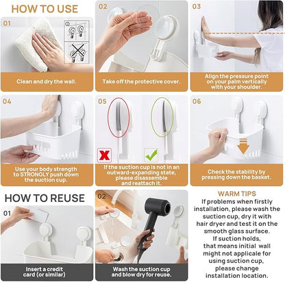 LEVERLOC Shower Caddy Suction Cup 2 Pack, Shower Organizer Removable Bathroom Shelf, Storage Suction Powerful Max Hold 22lbs Bathroom Caddy Waterproof Holder, White