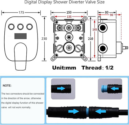 Shower Faucet Set Matte Black Shower System Temperature Display Diverter Shower Valve and 2 in 1 Handheld with Slide Bar, 12 Inch Ceiling Shower Head with 8 Inch Wall Mount Shower Head