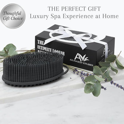 Silver Infused Silicone Body Scrubber Shower - Gentle Back Scrubber Soft Bristles - Avilana Premium Dual Sided Bath Brush Massage - Advanced Material Loofah Alternative - Gift Women Men