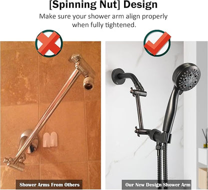 6 Inch Adjustable Shower Head Extension Arm, All-Metal Shower Arm Extender with Locking Set Screw for Rainfall, Fixed, Handheld Showerheads, G1/2 Universal Thread, Oil Rubbed Bronze