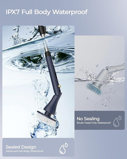 MayKing Electric Spin Scrubber with 9 Brush Heads, 3-Angle & 4-Length Adjustable Cordless Power Scrubber, 3-Speed & Battery LED Display, Electric Scrubber for Cleaning Bathroom Bathtub Floor Tiles