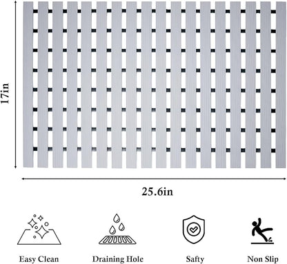 Extra Long Non Slip Shower Mat Without Suction Cups,Heavy Duty Rubber Bathtub Mat Spliceable,Cuttable,Quick Drain,Indoor Outdoor Use,2pack (Grey)…