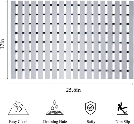 Extra Long Non Slip Shower Mat Without Suction Cups,Heavy Duty Rubber Bathtub Mat Spliceable,Cuttable,Quick Drain,Indoor Outdoor Use,2pack (Grey)…