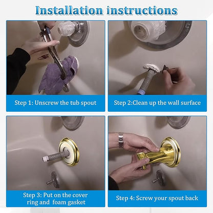 Enhon Metal Tub Spout Cover Ring, Bathroom Faucet Remodeling Wall Plate with Foam Gasket, 1-1/2 Inch ID and 3-5/8 Inch OD (Polished Brass)