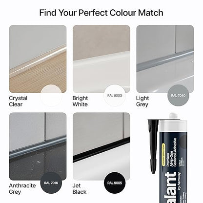 Jet Black Kitchen & Bathroom Sealant & Adhesive Hybrid Polymer | Superior to Silicone Caulk Sealant | Waterproof, Odorless, Paintable | Ideal for Around Bathtub, Shower, Kitchen - 300ml 3 Pack