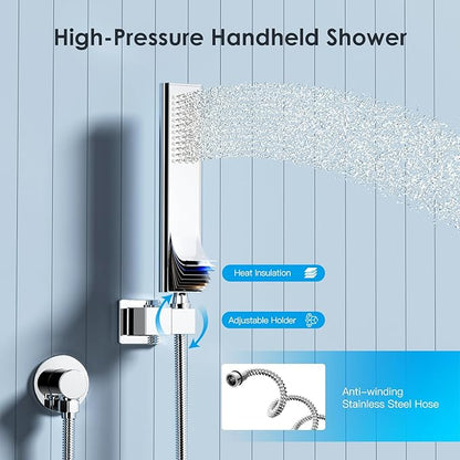 Shower System Shower Faucet Set with Push-Button Diverter and Wall Supply Elbow 10 Inch Shower Head Polished Chrome