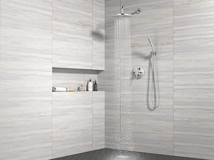 Lava Odoro Modern 2-Setting Round Rain Shower System with Handheld Spray, Chrome Rainfall Shower Faucet Set Rain Shower Head and Handle Set, Shower Valve Trim Kit,10 Inch, Chrome, SF104-C