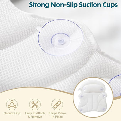 Bath Pillows for Tub with Gift Box & Laundry Bag – 4D Air Mesh Bathtub Pillow with Extended Wings, Shoulder Coverage, Spine-Line Support & 6 Non-Slip Suction Cups – Relaxing Gift for Women & Mom
