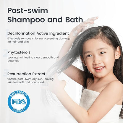 RUNBEN Kids Swim 2-in-1 Shampoo & Body Wash, After Swim Care for Baby, Chlorine Removal Wash for Swimmers, Hydrating & Gentle for Sensitive Skin, Specially Developed for Children Swimming, 3.35 oz