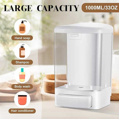 Hushee 2 Pcs Commercial Soap Dispenser Wall Mounted Manual Soap Dispenser Containers Bathroom Plastic Hand Wash Wall Containers for Kitchen Hotel Liquid
