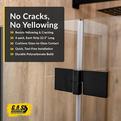 1/2" (12mm) Frameless Shower Door Seal – U-Type 22.5" (57.2cm) Ultra-Clear Bottom & Side Drip Rail Sweep Strips, 4 Pieces for Leak Protection, Water Control & Easy DIY Installation