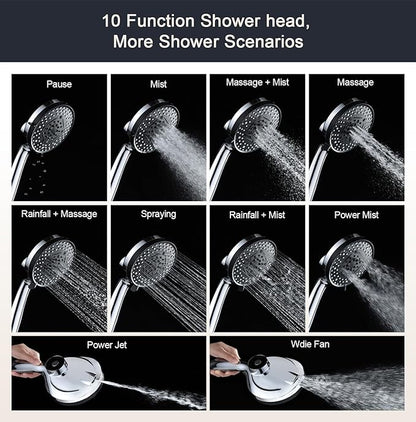 2.5gpm Magnetic Shower Head with Handheld:High Pressure10-setting Handheld Shower Head,Magnetic Bracket,59 Inches Stainless Steel Shower Hose,Magnetic Shower Base. (Basic Model, Chorme)