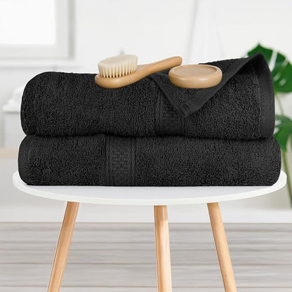 RIVERSIDE 100% Ring Spun Cotton Large Bath Towels Set of 4, 27 x 54 Inches – Quick Dry, Soft & Highly Absorbent Towels for Shower & Bathroom – Luxury 600 GSM Towels for Home, Spa, Gym, Hotel, Black