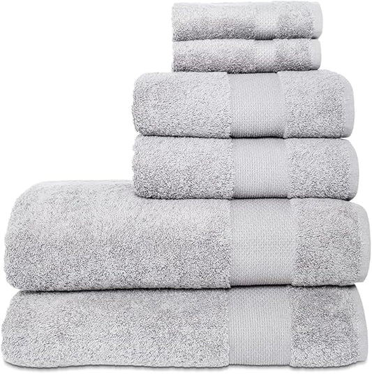 Hencely 6-Piece Bath Towel Set - High Absorbency, Quick Drying - 100% Soft Turkish Cotton - 2 Bath Towels, 2 Hand Towels, 2 Washcloths - for Bathroom, Home, Hotel, Spa, and Gym - 6-Pack Silver
