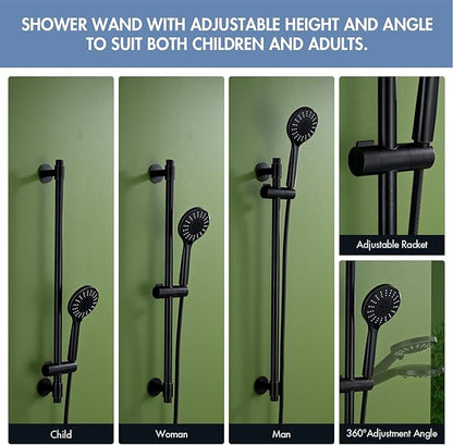 Adjustable Shower Slide Bar with 5-Function Handheld Shower Head, Stainless Steel Drill-free Mounted Slide Bar Combo with Extra Hose (Oil Rubbed Bronze)