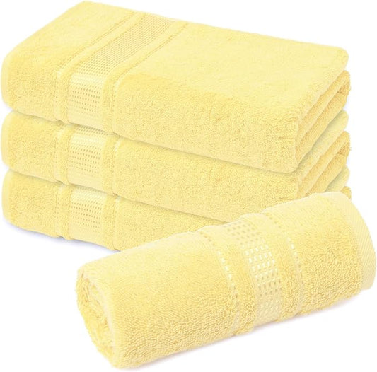 Melissa Linen, 4 Piece Washcloths, 12x12 in Turkish Soft Wash Cloth Set, Small Hand Towels, Rags for Face and Body, (Light Yellow Washcloths)