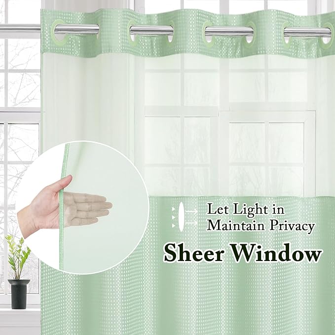 Gibelle Stall Small Shower Curtain 36x74, Waffle Weave Shower Curtain with Snap-in Fabric Liner Set, No Hooks Needed, Hotel Style with Mesh Top Window, Mint Green