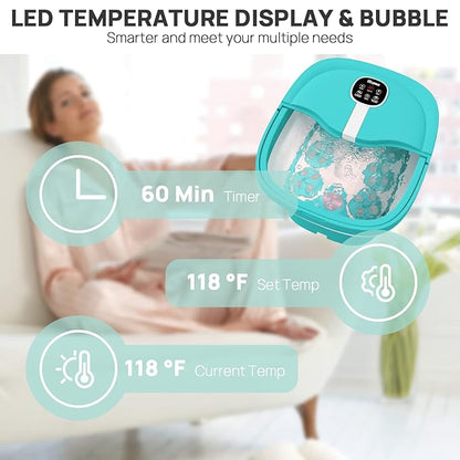 HOSPAN Collapsible Foot Spa Electric Rotary Massage, Foot Bath with Heat, Bubble, Remote, and 24 Motorized Shiatsu Massage Balls. Pedicure Foot Spa for Feet Stress Relief