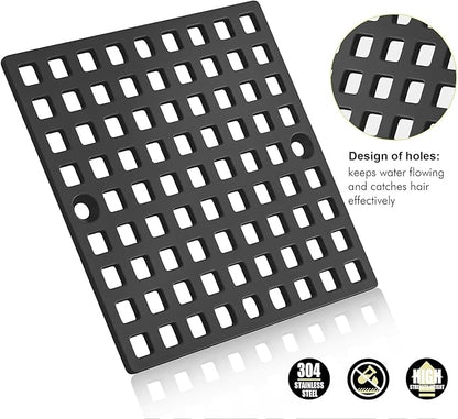 2PC 3-7/8" Matte Black Shower Drain Cover - Square Floor Drain Cover Replacement - Hair Catcher/Drain Strainer for Bathrooms, Showers, and Sinks - SUS304 Stainless Steel & CUPC Certified