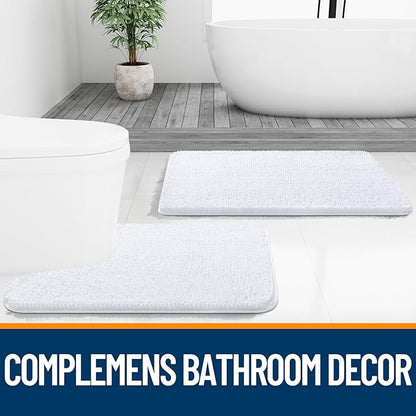 OLANLY Bathroom Rugs 70x46, Extra Soft Absorbent Chenille Bath Rugs, Rubber Backing Quick Dry, Machine Washable Bath Mats for Bathroom Floor, Tub and Shower, Home Decor Accessories, White