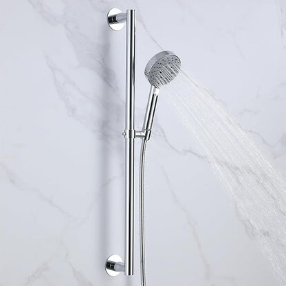 RRAJJ Shower Slide bar That is Installed by pasting or Punching Holes，Adjustable Height 28 inch of All SUS304 Stainless Steel Shower Head Holder(All Stainless Steel- Chrome)