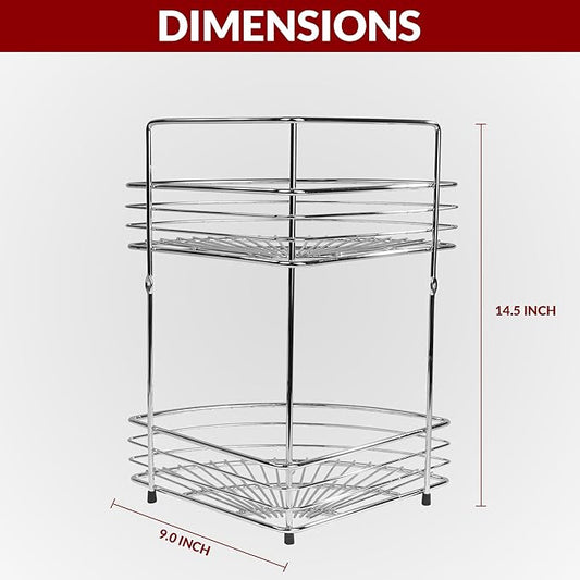 2-Tier Floor Standing Corner Shower Caddy - Sturdy Stainless Steel Bathroom Organizer Includes 2 Screws and Anchors - Freestanding or Wall-Mounted Shower Caddy - Silver