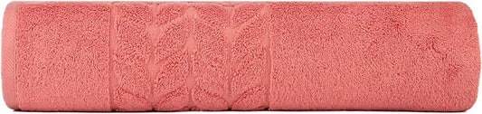 BAGNO MILANO Organic Turkish Cotton Bath Towels, Luxury Jacquard Collection, Certified Organic Highly Absorbent, Soft-Plush Towel Set (Coral Red, Bathsheet)