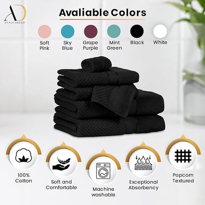 Ample Decor Washcloth Set of 200 Black 100% Cotton - Qucik Dry Popcorn Textured - Mulaayam Collection - 12 X 12 Inch