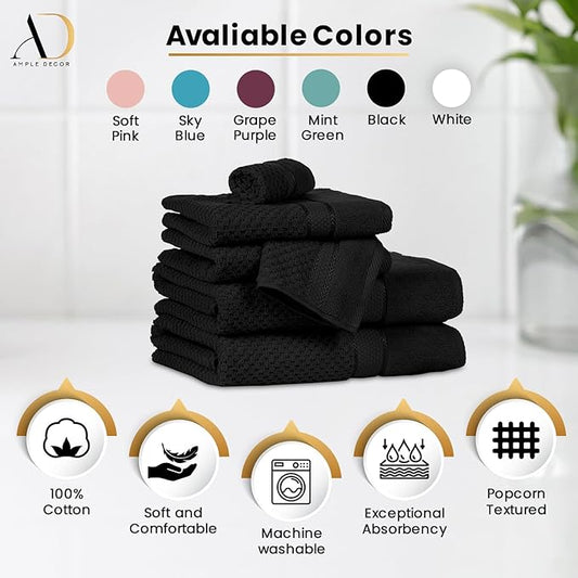 Ample Decor Washcloth Set of 200 Black 100% Cotton - Qucik Dry Popcorn Textured - Mulaayam Collection - 12 X 12 Inch