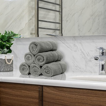 Monogrammed Hand Towel, Personalized Initial Gift, Extra Absorbent 100% Turkish Cotton - Soft Terry Finish - Set of 2 - Silver Block Initial J - Embroidered on Grey Towels